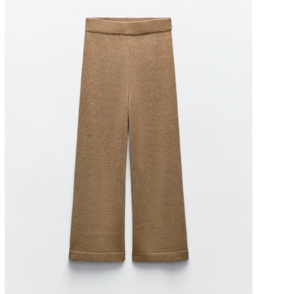 NWOT ZARA Linen blend Wide Leg High Waisted trousers Large Pull On Tan